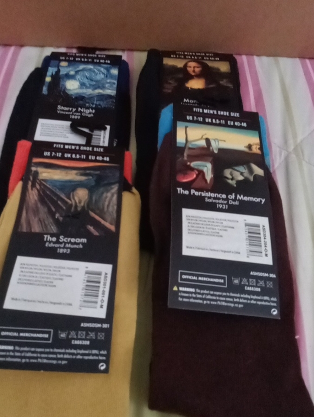 Men's Crew Socks - Assorted Art Prints in Black, Brown, Yellow, Blue